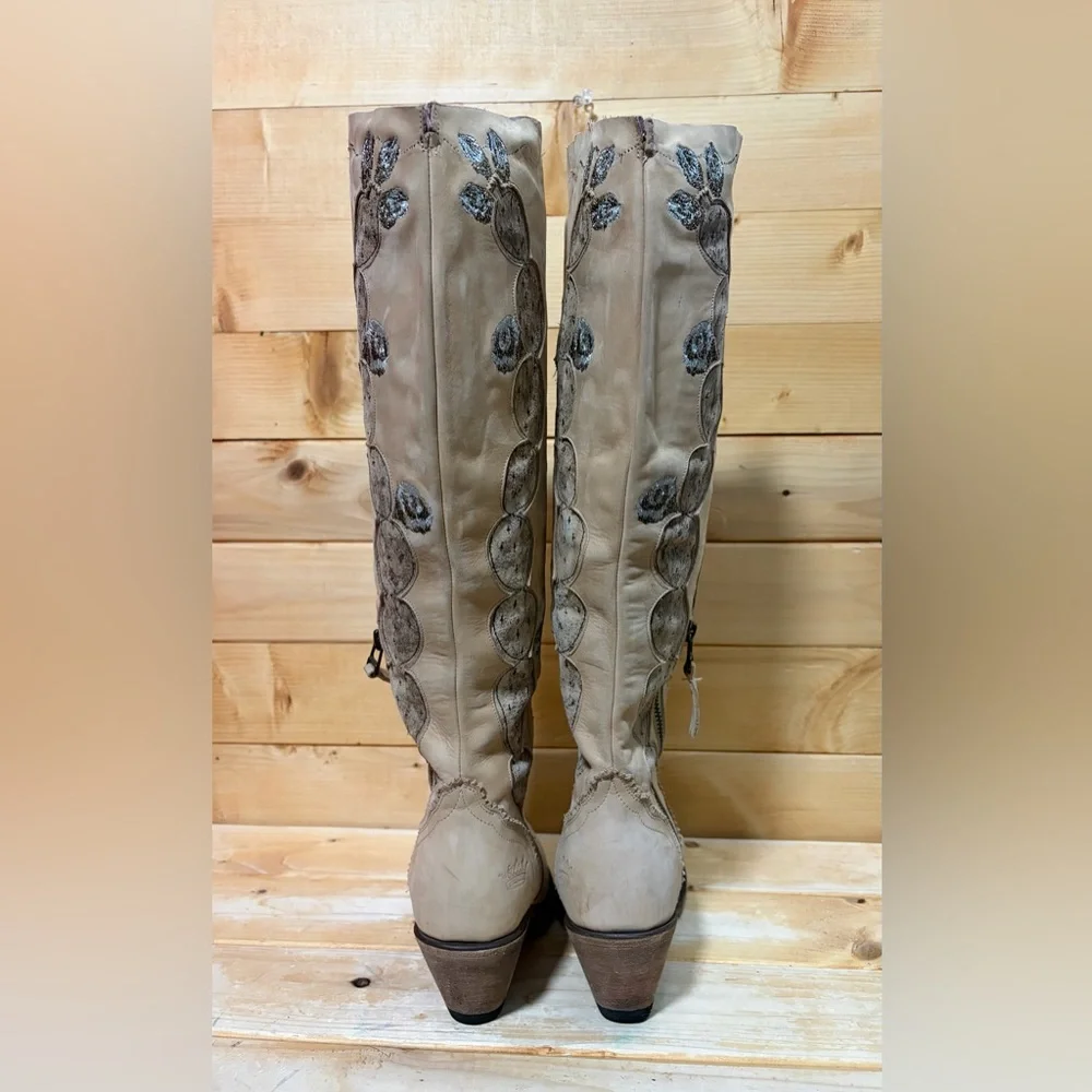 Junk Gypsy by Lane Hard to Handle over the knee cowgirl boots in tonal Cream - Picture 3 of 11